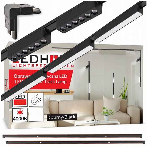 Magnetické kolejnicové osvětlení 2x Kolejnice 1m 5x Led lampa Vertikální spojka