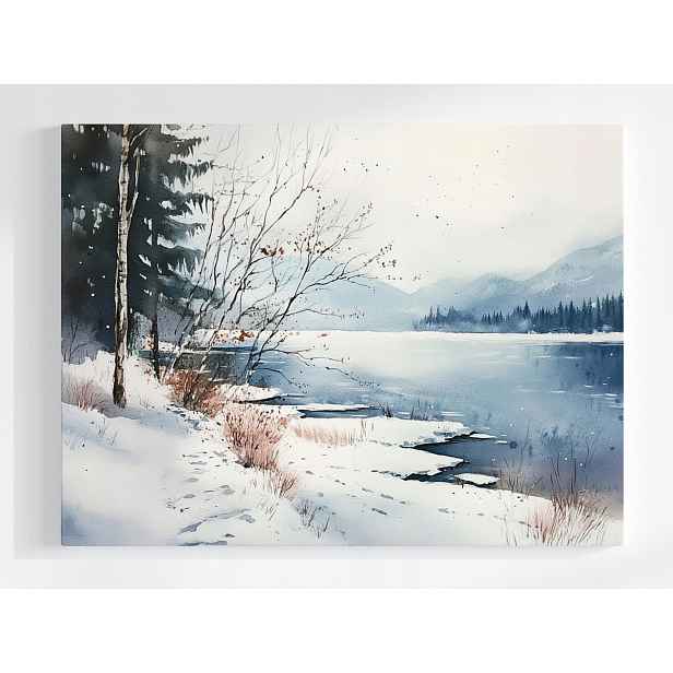Plakát Krajina Hory Jezero Les Zima Sníh Led Mráz 100x75