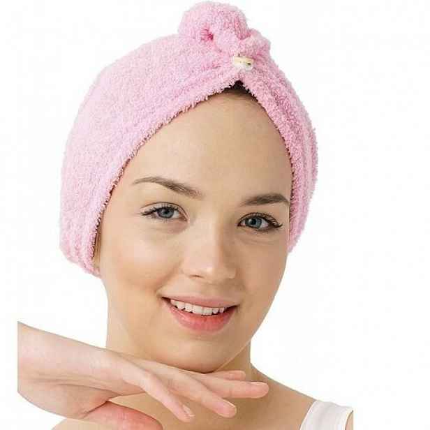 Rychleschnoucí froté turban na vlasy růžová