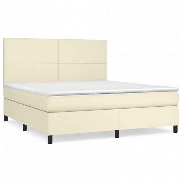 vidaXL Box spring postel s matrací krémová 160x200 cm umělá kůže
