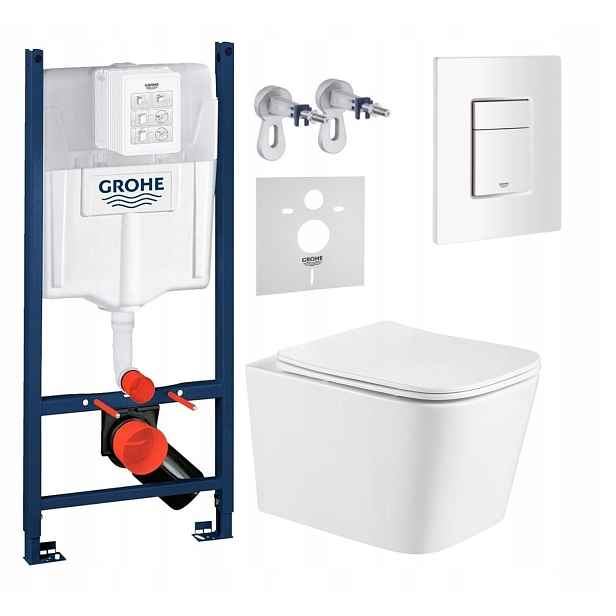 Sada Wc Rám Grohe s mísou Wc Imprese Alba a tlačítkem bílý Fresh