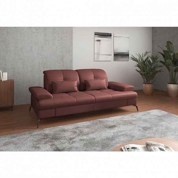 Sit & More TŘÍMÍSTNÁ POHOVKA, červenohnědá, kombinace pravá kůže/látka