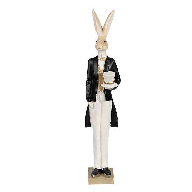 Dekorace zajíc elegán v černém fraku s kloboukem - 7*6*32 cm Clayre & Eef