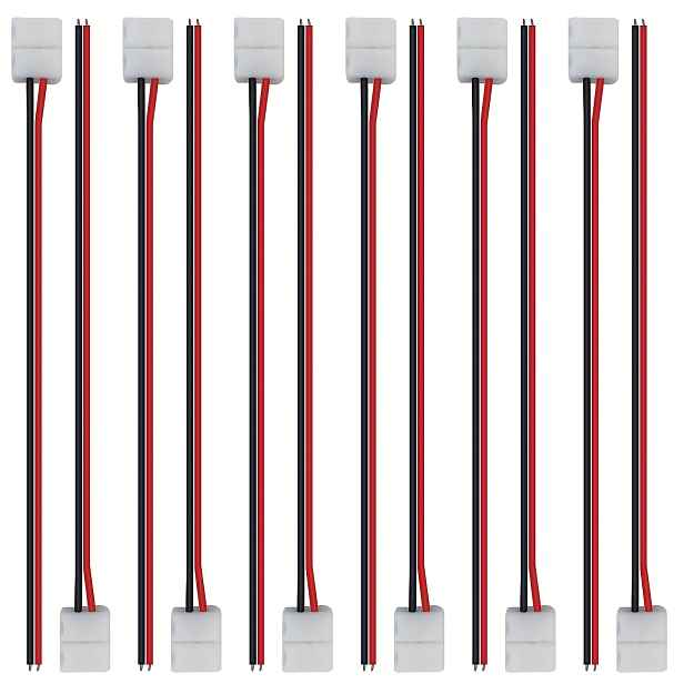 TEMU Balení 12 drátových, bezpájecích, klipových 2pinových konektorů pro LED pásky, vhodné pro 8mm široké jednobarevné flexibilní LED pásky 3528 a