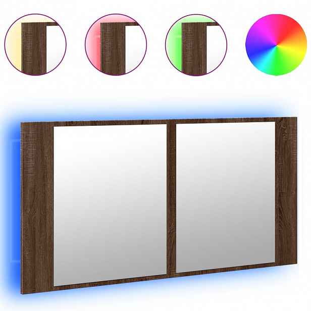 vidaXL LED koupelnová skříňka se zrcadlem hnědý dub 90x12x45 cm akryl