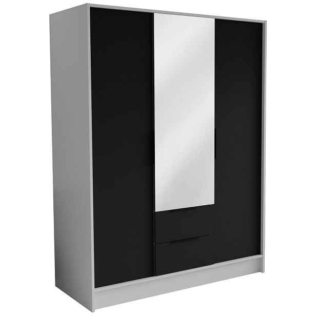 MASSENO ŠATNÍ SKŘÍŇ S OTOČNÝMI DVEŘMI CAVA, 150,5/200/51 cm moderní 3dveřová se zrcadlem, bílá