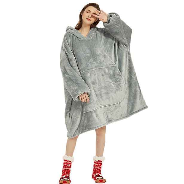 Mikina Deka S Kapucí Teplá Oversize Flanela Kapsa Světle Šedá