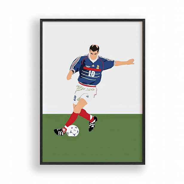 Obraz Zinedine Zidane Fotbalista Plakát Rámeček Dřevěný Černý 30x42 cm