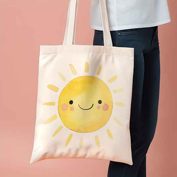 TEMU 1 ks, Roztomilá plátěná taška s ilustrací slunce (13,8"x15,8"), Stylová nákupní taška pro každodenní použití, dojíždění, pláž a cestování,