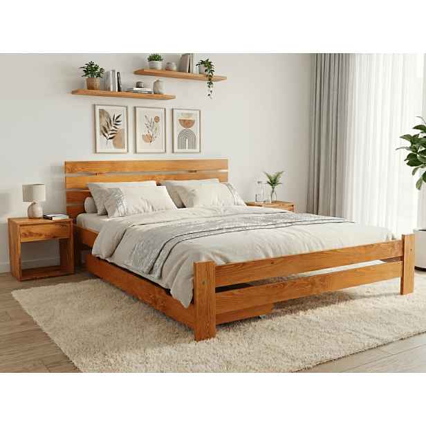 Postel PARIS zvýšená 140 x 200 cm, olše Rošt: S laťkovým roštem, Matrace: Matrace Coco Maxi 20 cm
