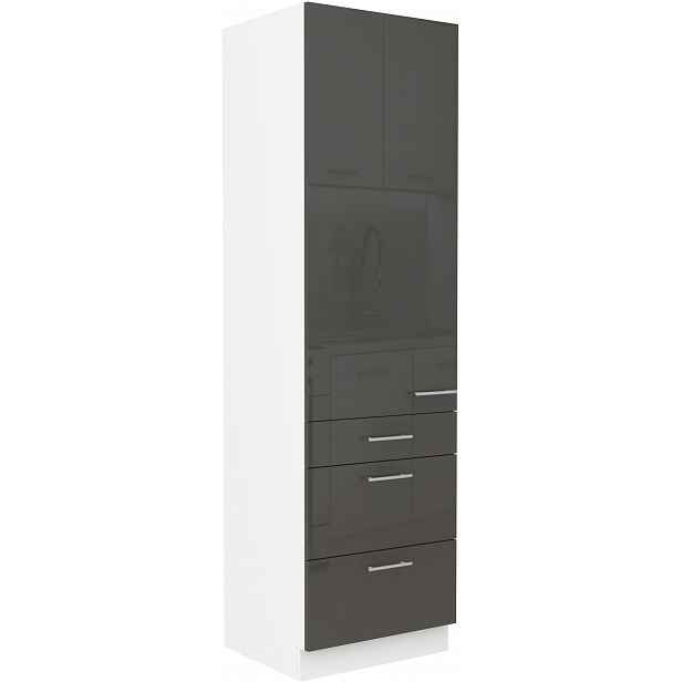 Vysoká potravinová skříňka Lara 60 DKS-210 3S 1F - Premium Box Barva korpusu: Bílá, Barva dvířek: Šedý lesk