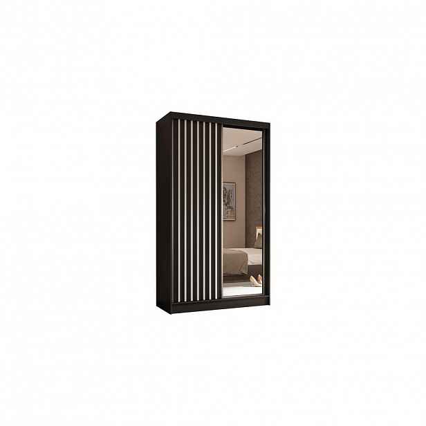 ALTDECOR ŠATNÍ SKŘÍŇ s zrcadlovými posuvnými dveřmi a hliníkovými lamelami – LAMELO – 120 cm Černá+Černá+Bílá