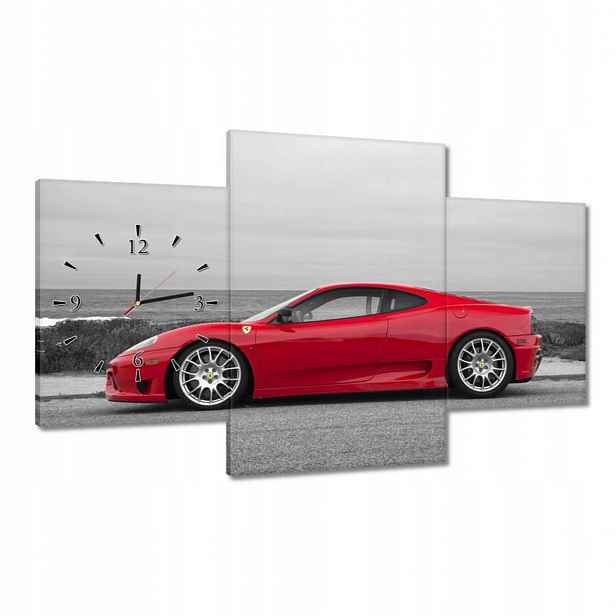 Hodiny 100x60 Červené Ferrari na pláži