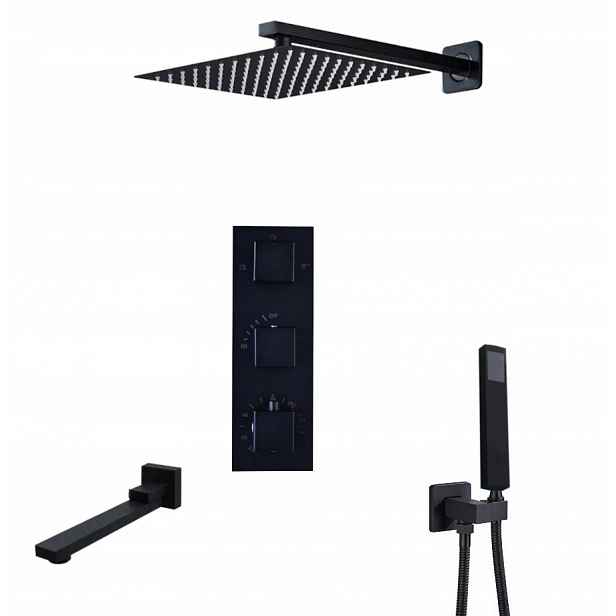 Podomítkový Set Termostat Vývod Černý Mat Deszcwonica 25 CM