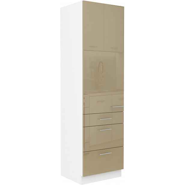 Vysoká potravinová skříňka Lara 60 DKS-210 3S 1F - Premium Box Barva korpusu: Bílá, Barva dvířek: Cappucino lesk