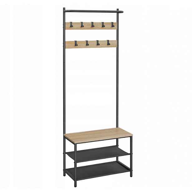 AKCE Kovová předsíňová stěna LOFT 180 cm, černá/dub sonoma II. jakost