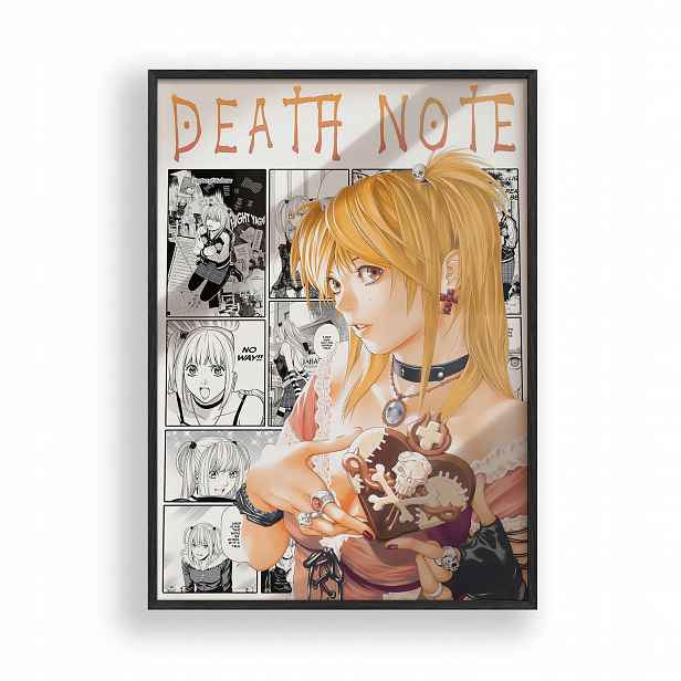 Obraz Death Note Misa Amane Manga Plakát Rámeček Dřevěný Černý 30x42 cm