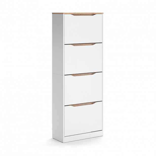 Vicco BOTNÍK NA BOTY Ruben, Bílá/Řemeslný dub, 60.2 x 157.2 cm se 4 výklopnými přihrádkami