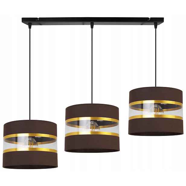 Závěsná Stropní Lampa Trojitý Lustr Glamour Zlaté Pruhy Stínidlo Hnědé