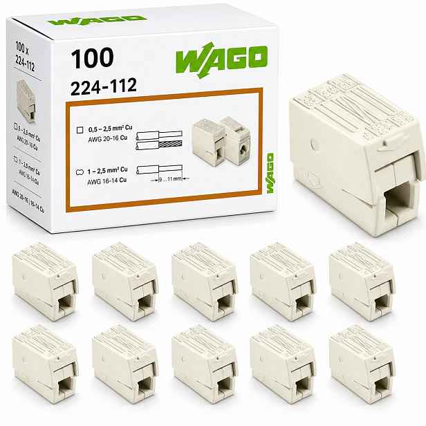 100 x Konektor Wago Rychlospojka Konektorová sada 224-112 na kabel 0,5-2,5 mm
