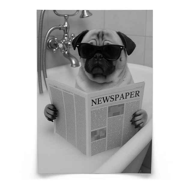 Muralo PLAKÁT do Koupelny a WC Mops ve Vaně Noviny Abstrakce 20x30cm