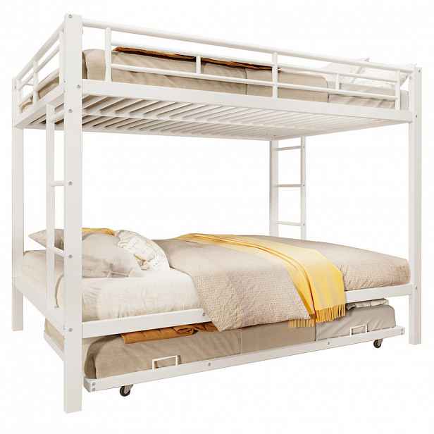 STILVORA ETAGENBETT 140/200 cm & 90/190 cm in Weiß Kinderbett mit Ausziehbett und hohen Geländern