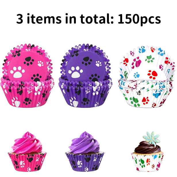 TEMU 150 ks formiček na koláče ve tvaru psí tlapky 5*3 cm, 3 styly, mix, vhodné na chléb, dorty a palačinky, velmi vhodné do domácí kuchyně i