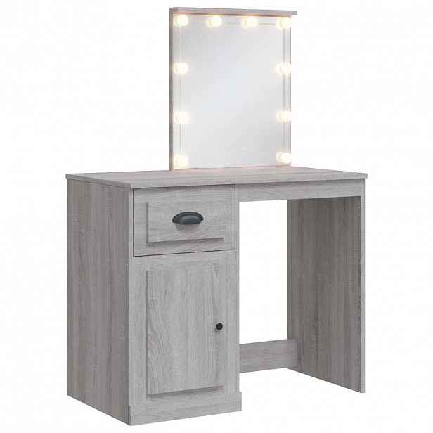 vidaXL Toaletní stolek s LED osvětlením šedý sonoma 90 x 42 x 132,5 cm