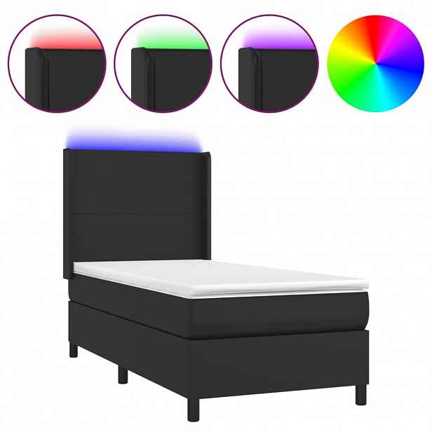 vidaXL Box spring postel s matrací a LED černá 90x200 cm umělá kůže