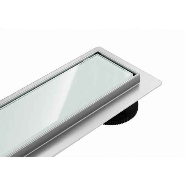 Lineární odvodnění Merflow 600 mm z nerezové oceli, bílé sklo