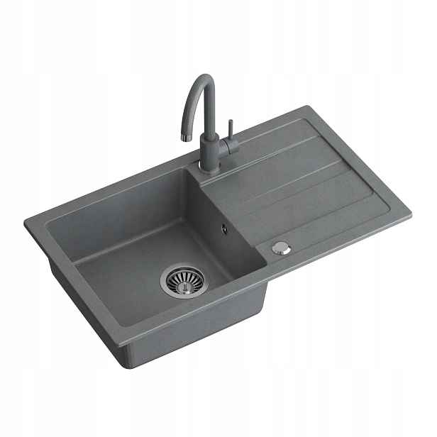 Quadron Go-Max Granit Jednokomorový dřez 77x44 cm Sada Šedá