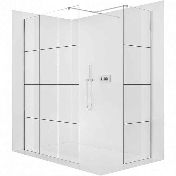 Sprchová zástěna Walk-in Onyx T L/P - 8 mm - hranatá vzpěra - chrom, industriální sklo - 140x110x200 cm
