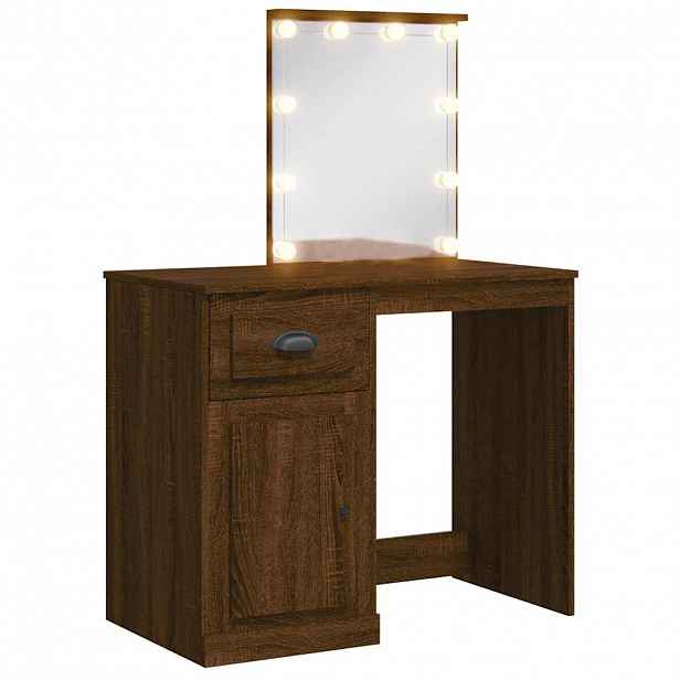 vidaXL Toaletní stolek s LED osvětlením hnědý dub 90 x 42 x 132,5 cm
