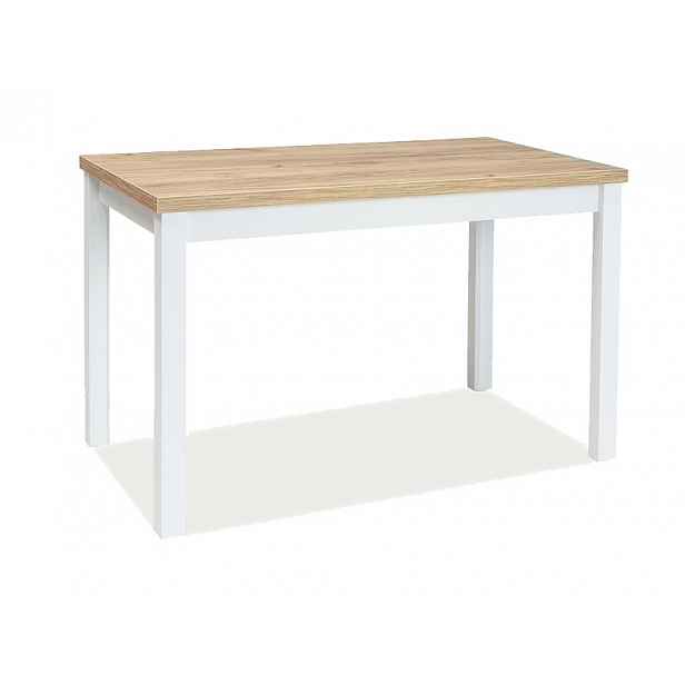 Bílý jídelní stůl s deskou v dekoru dub zlatý craft ADAM 100x60