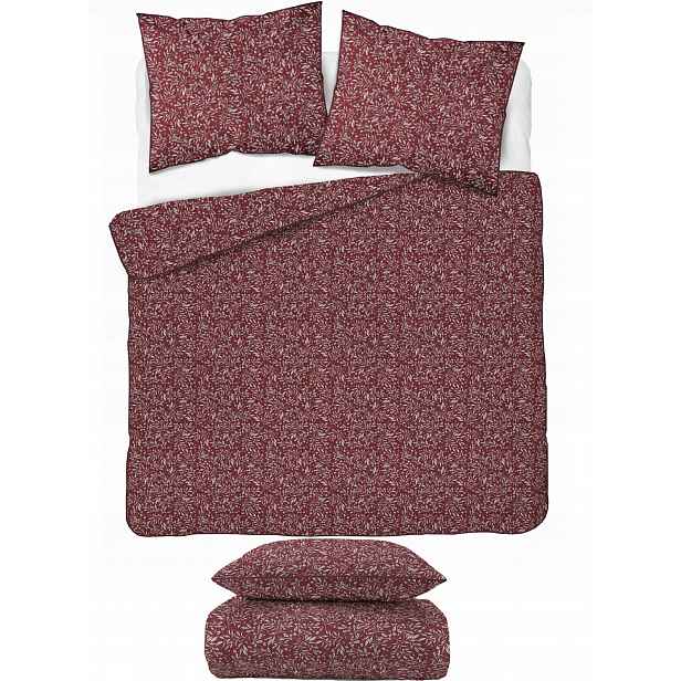 Sada elegantního povlečení 220x200 vínová s listy a luxusním lemováním