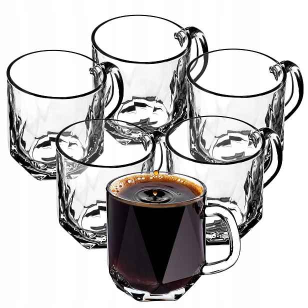 Sklenice Na Kávu A Čaj 300ML Skleněný Hrnek S Rukojeťem Sada Sklenic 6 Ks Sklenic