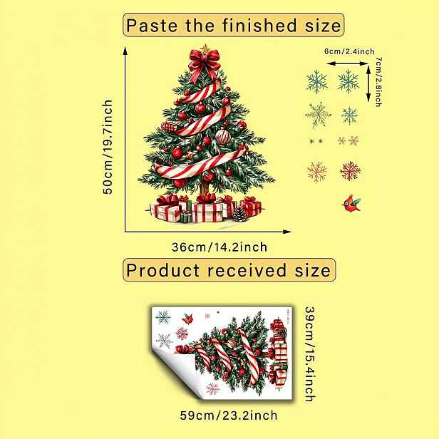 TEMU 1ks Vánoční stromek Koule Mašle Dárek Okenní Sloupek Kuchyňský Sloupek Kreativní DIY Samolepicí Odstranitelný Oboustranný Viditelný PVC Skleněný