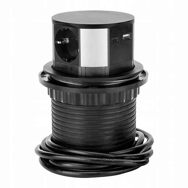 Zabudovatelná nábytková zásuvka 3x 230V Schuko 1x Usb-a 1x Usb-c W-72014