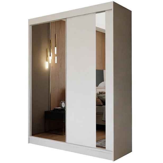 MASSENO ŠATNÍ SKŘÍŇ S POSUVNÝMI DVEŘMI GRAZIA, 160/216/61 cm 2dveřová se zrcadlem, bílá