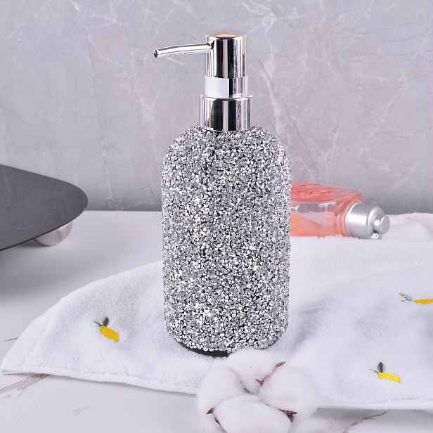 TEMU 500ml Dávkovač Mýdla s Diamantovým Zdobením - Stiskový Typ, Doplnitelná Láhev pro Šampon, Tělový Gel & Lotion - Elegantní Doplněk do Koupelny