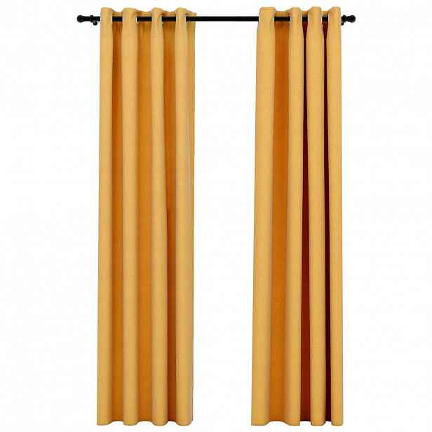 vidaXL Zatemňovací závěsy s kroužky vzhled lnu 2 ks žluté 140 x 245 cm