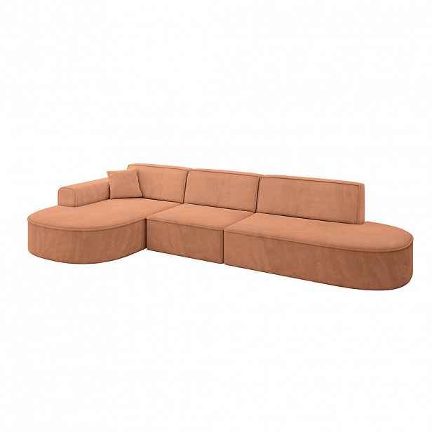 ALTDECOR ROHOVÁ SEDACÍ SOUPRAVA s otomanem vlevo MARI-L2 – 328 x 171 x 79 cm, oranžový velur