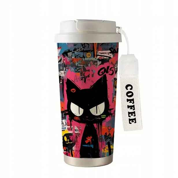 Termohrnek termoska velká 530 ml Černá Kočka kočky Pop Art Graffiti ocelová