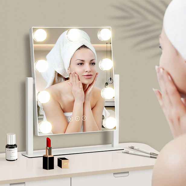 Zrcadlo pro toaletní stolek Hollywood Bílé s Led osvětlením 36x29 pro make-up