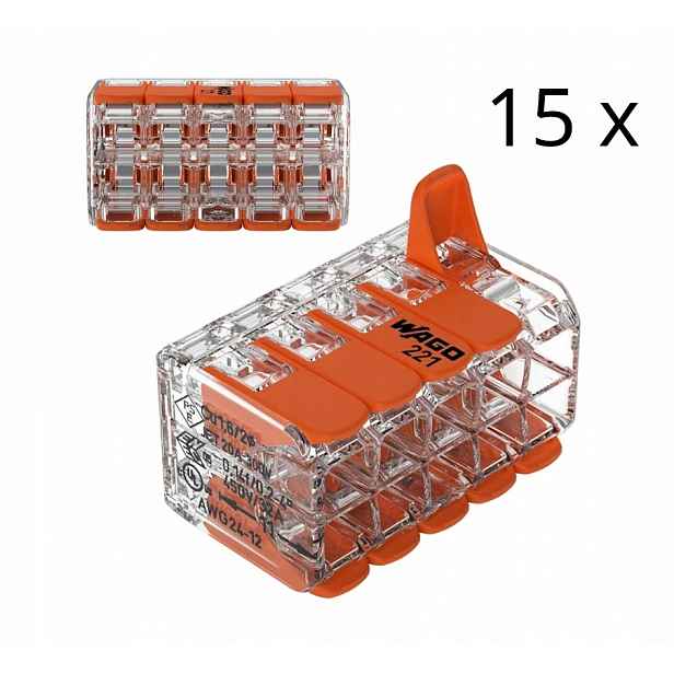 15 x Rychlospojka Wago Instalační s pákou 10 x 4 mm2 221-420