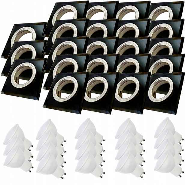 23 x Černá Skleněná Stropní Lampa Čtverec Objímka Očko Led Žárovky 7W