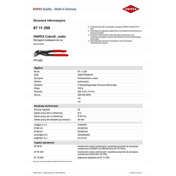 Knipex Nastavitelné Kleště Cobra 250 MM