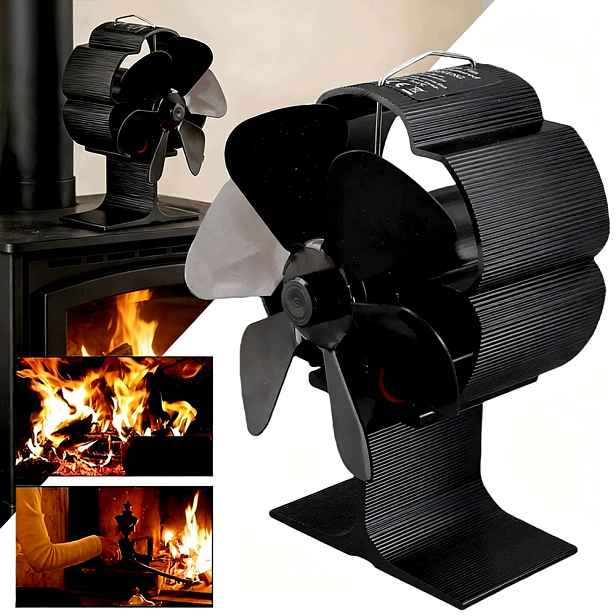 Termoelektrický Krbový Ventilátor Napájený Teplem, Tichý Ventilátor, Černý