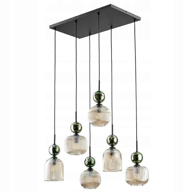Závěsná lampa Sophia černá zelená stínidlo béžová 6xE14 Náladová Stylová
