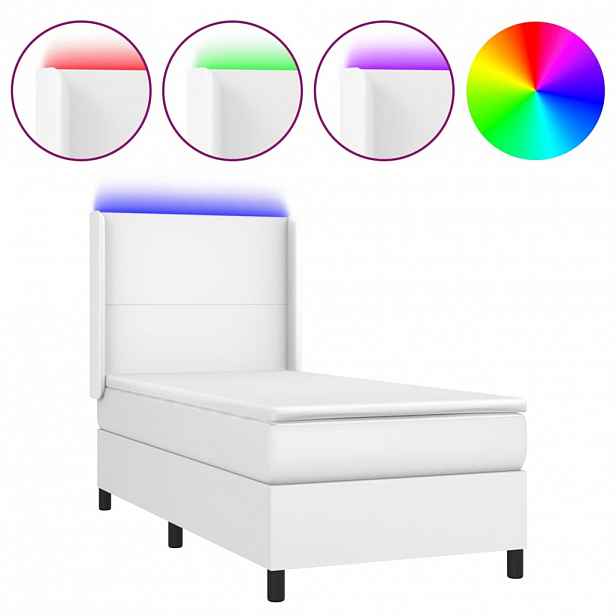 vidaXL Box spring postel s matrací a LED bílá 100x200 cm umělá kůže